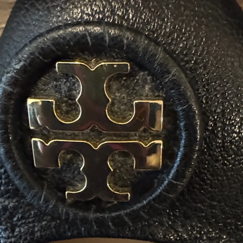 Tory Burch Black Flats with Gold Emblem